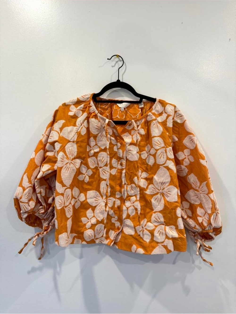 Ted Baker Orange Floral Button-Down Peasant Blouse- Size S